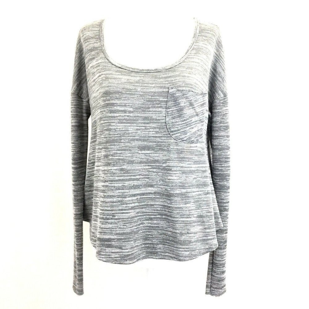 Hollister Jr Womens Small Oversized L/S Knit Top High Low Hemline Top Grey